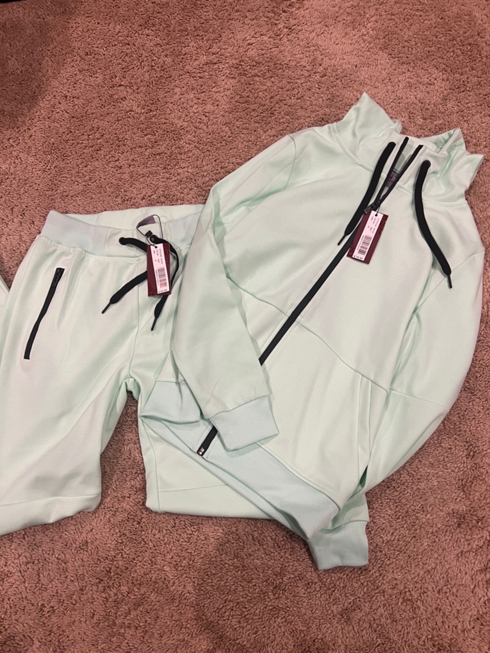 Women’s Mint Green Zip-Up Hoodie & Jogger Set - Casual Athletic Two-Piece